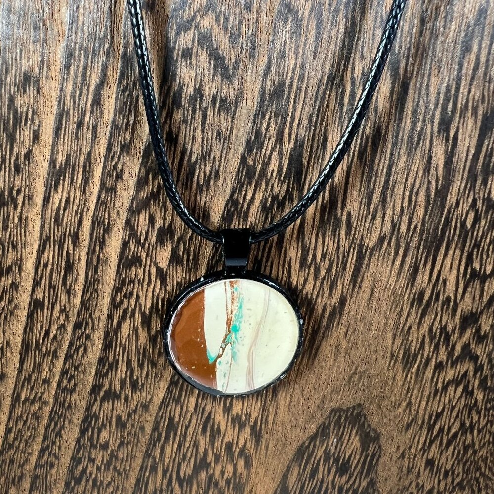 Acrylic Pour Pendant Necklace With Black Chain Unique Design - Picture 2 of 3